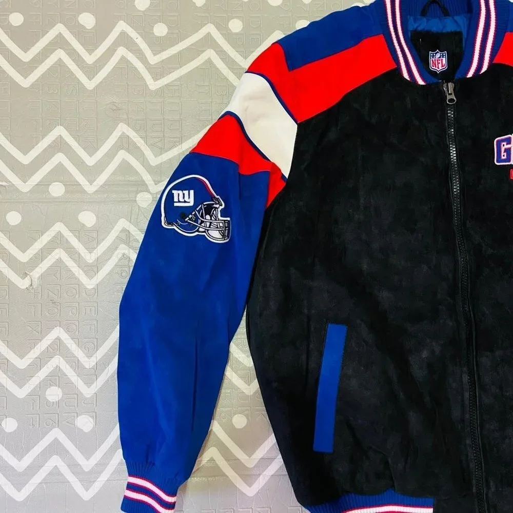 Vintage retro New York Ny giants suede leather varsity letterman bomber jacket - Picture 3 of 8